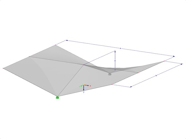 Model 002103 | SHH022 | Antiklastické skořepiny | Čtyři "Hypar" plochy nad obdélníkovým půdorysem | 2 hranice, 2 sklady na jedné úrovni s parametry