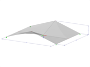 Model 002104 | SHH023 | Antiklastické skořepiny | Čtyři "Hypar" plochy nad obdélníkovým půdorysem | 2 hranice, 2 sklady na jedné úrovni s parametry