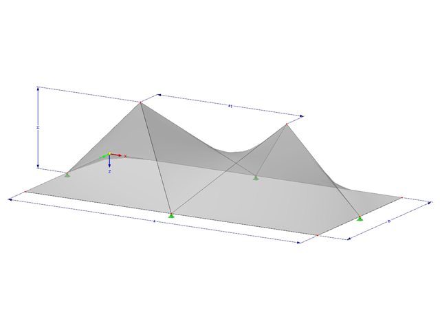 Model 002109 | SHH040 | Antiklastické skořepiny | Systémy definování prostoru s rovnými "Hypar" plochami | Pět "Hypar" ploch nad obdélníkovým půdorysem s parametry