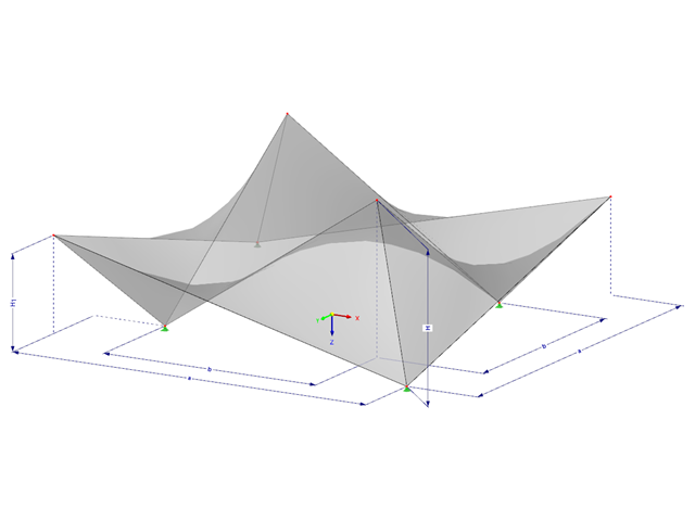 Model 002113 | SHH041-a | Antiklastické skořepiny | Systémy definování prostoru s rovnými "Hypar" plochami | Pět "hypar" ploch nad čtvercovým půdorysem s parametry