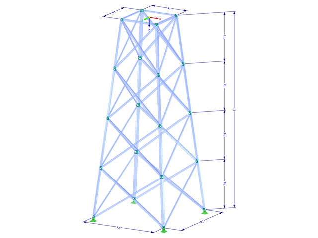 Model 002114 | TSR034-a | Příhradový stožár | Obdélníkový půdorys | X-diagonály (nepropojené) s parametry