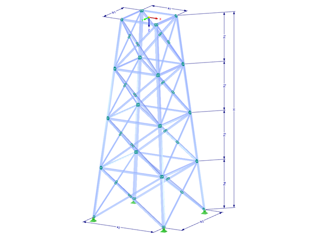Model 002117 | TSR035-b | Příhradový stožár | Obdélníkový půdorys | X-diagonály (propojené) a horizontály s parametry