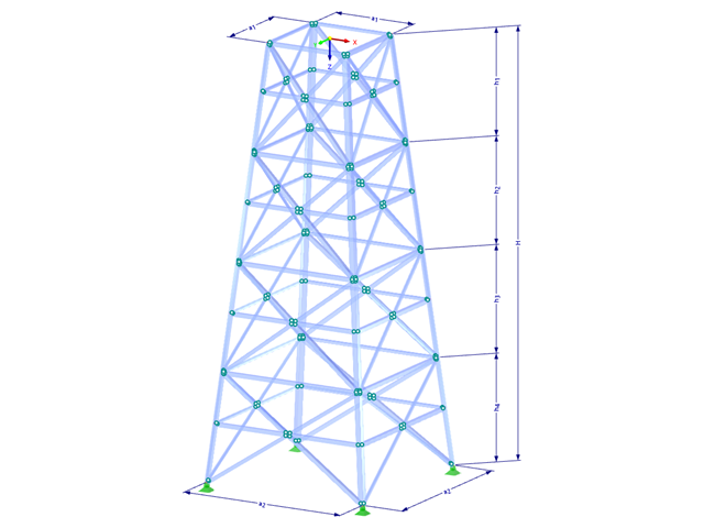 Model 002118 | TSR037 | Příhradový stožár | Obdélníkový půdorys | X-diagonály (rovné) a diagonály a horizontály s parametry