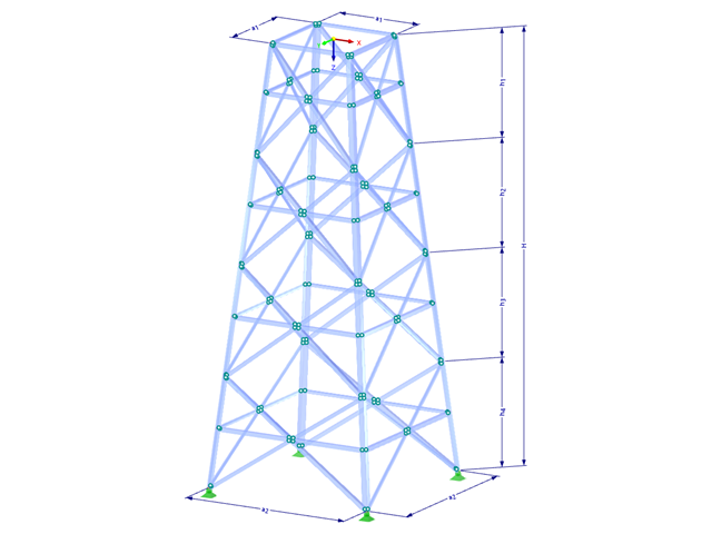 Model 002119 | TSR036 | Příhradový stožár | Obdélníkový půdorys | X-diagonály (přímé) & diagonály s parametry