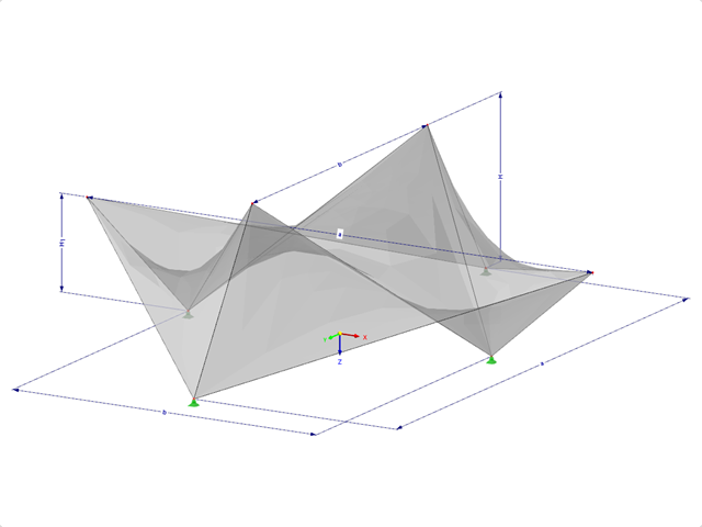 Model 002120 | SHH041-b | Antiklastické skořepiny | Systémy definování prostoru s rovnými "Hypar" plochami | Pět "Hypar" ploch nad obdélníkovým půdorysem s parametry