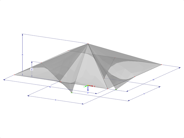 Model 002122 | SHH050 | Antiklastické skořepiny | Systémy definování prostoru s rovnými "Hypar" plochami | Osm "Hypar" ploch nad obdélníkovým půdorysem s parametry