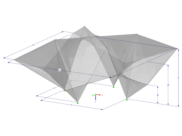 Model 002123 | SHH055 | Antiklastické skořepiny | Systémy definování prostoru s rovnými "Hypar" plochami | Dvanáct "Hypar" ploch nad čtvercovým půdorysem s parametry