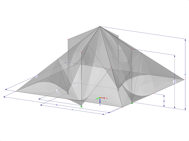 Model 002124 | SHH060 | Antiklastické skořepiny | Systémy definování prostoru s rovnými "Hypar" plochami | Šestnáct "Hypar" ploch nad čtvercovým půdorysem s parametry