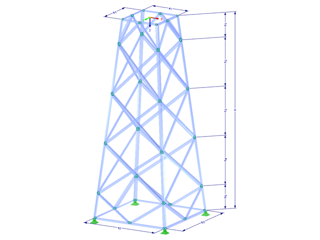 Model 002135 | TSR038-a | Příhradový stožár | Obdélníkový půdorys | Kosočtvercové diagonály (nepropojené, rovné) s parametry