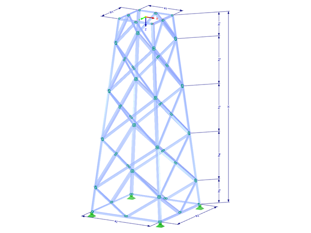Model 002136 | TSR038-b | Příhradový stožár | Obdélníkový půdorys | Kosočtvercové diagonály (propojené, rovné) s parametry