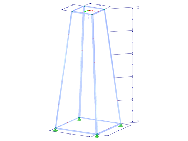 Model 002144 | TSR001 | Příhradový stožár | Obdélníkový půdorys s parametry