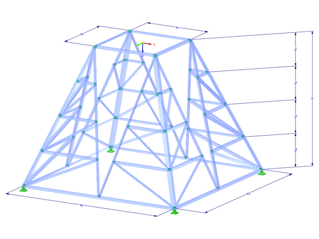 Model 002192 | TSR061 | Příhradový stožár | Obdélníkový půdorys | K-diagonály nahoře a mezilehlé horizontály s parametry