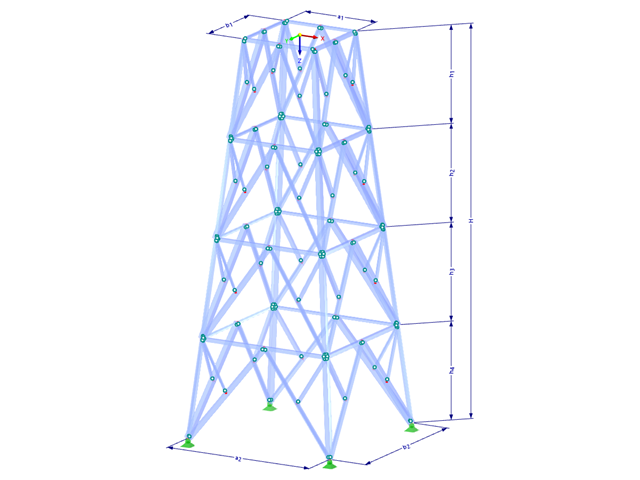 Model 002193 | TSR052-a | Příhradový stožár | Obdélníkový půdorys | K-diagonály dole (rovné) s parametry