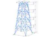 Model 002227 | TSR054-b | Příhradový stožár | Obdélníkový půdorys | K-diagonály dole (polygonální) a mezilehlé horizontály s parametry