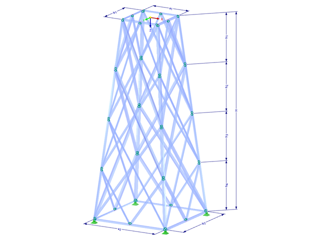 Model 002286 | TSR062-a | Příhradový stožár | Obdélníkový půdorys | Dvojité X-diagonály (nepropojené) s parametry