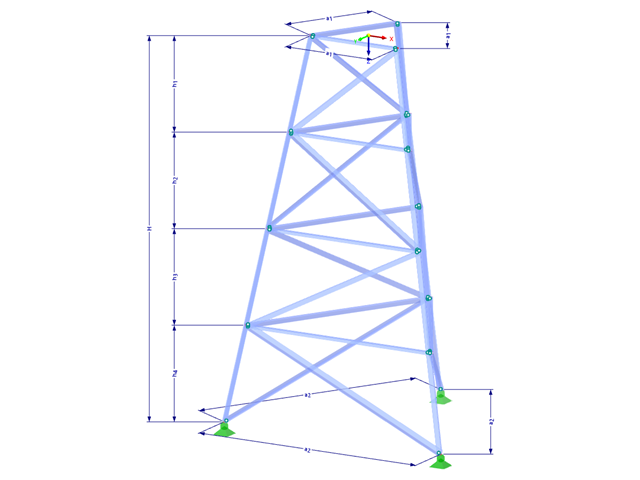 Model 002317 | TST013-a | Příhradový stožár | Trojúhelníkový půdorys | K-diagonály vpravo & horizontály s parametry