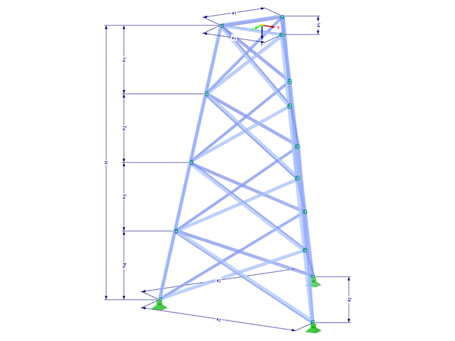 Model 002334 | TST034-a | Příhradový stožár | Trojúhelníkový půdorys | X-diagonály (nepropojené) s parametry