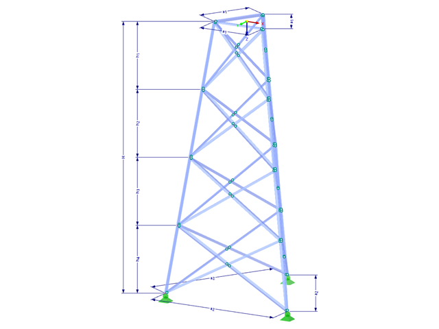 Model 002335 | TST034-b | Příhradový stožár | Trojúhelníkový půdorys | X-diagonály (propojené, přímé) s parametry