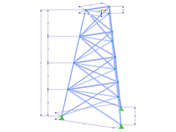 Model 002336 | TST035-a | Příhradový stožár | Trojúhelníkový půdorys | X-diagonály (nepropojené) a horizontály s parametry