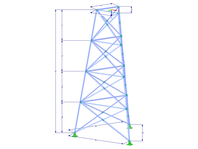 Model 002337 | TST035-b | Příhradový stožár | Trojúhelníkový půdorys | X-diagonály (propojené) a horizontály s parametry