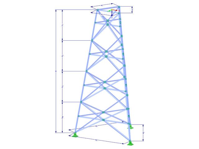 Model 002338 | TST036 | Příhradový stožár | Trojúhelníkový půdorys | X-diagonály (přímé) & diagonály s parametry