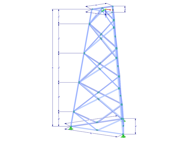 Model 002341 | TST038-b | Příhradový stožár | Trojúhelníkový půdorys | Kosočtvercové diagonály (propojené, rovné) s parametry
