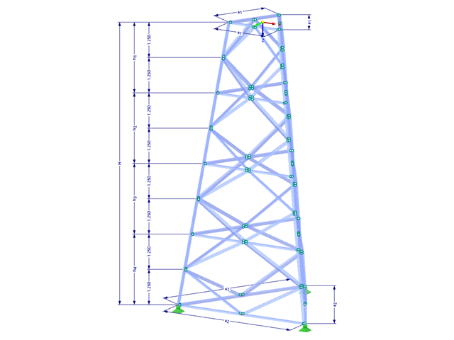 Model 002364 | TST040 | Příhradový stožár | Trojúhelníkový půdorys | Kosočtvercové diagonály a horizontály s parametry