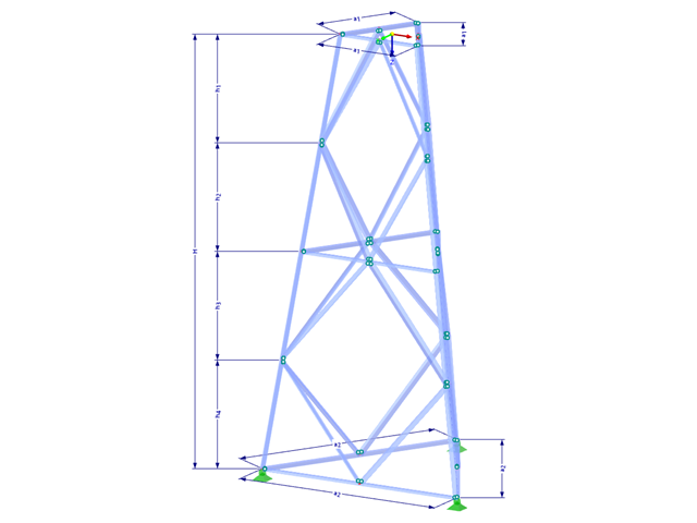 Model 002365 | TST041 | Příhradový stožár | Trojúhelníkový půdorys | Kosočtvercové diagonály a horizontály s parametry