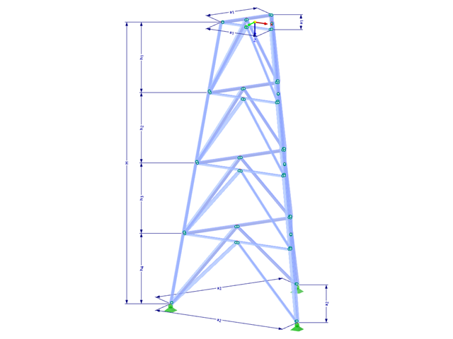 Model 002366 | TST050 | Příhradový stožár | Trojúhelníkový půdorys | K-diagonály dole a horizontály s parametry