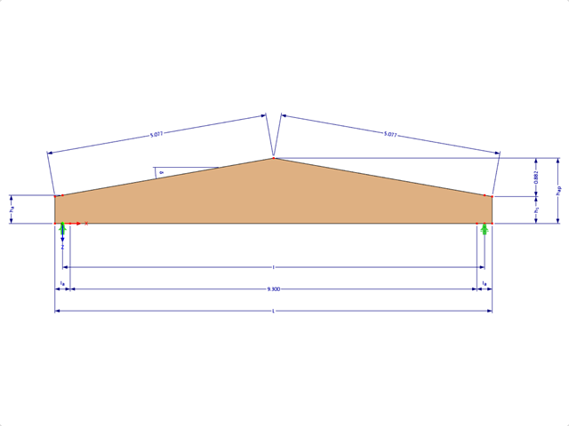 Model 003611 | GLBB0301 | Lepený lamelový nosník | Dvojité náběhy | Symetrický s parametry