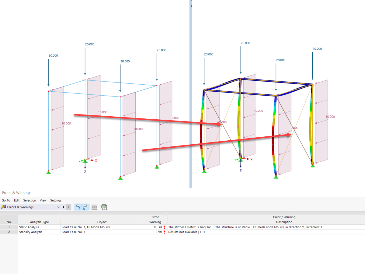 FAQ 005345 | Můj model v programu RFEM 6 / RSTAB 9 je nestabilní. Čím by to mohlo být?