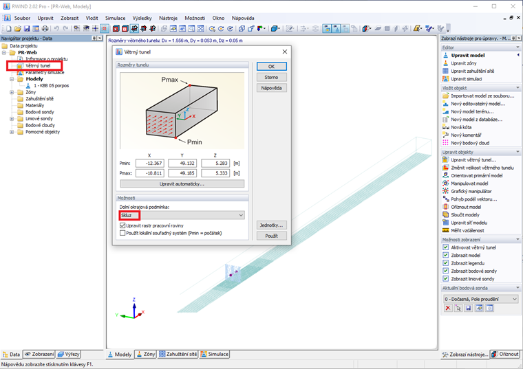 Nastavení větrného tunelu