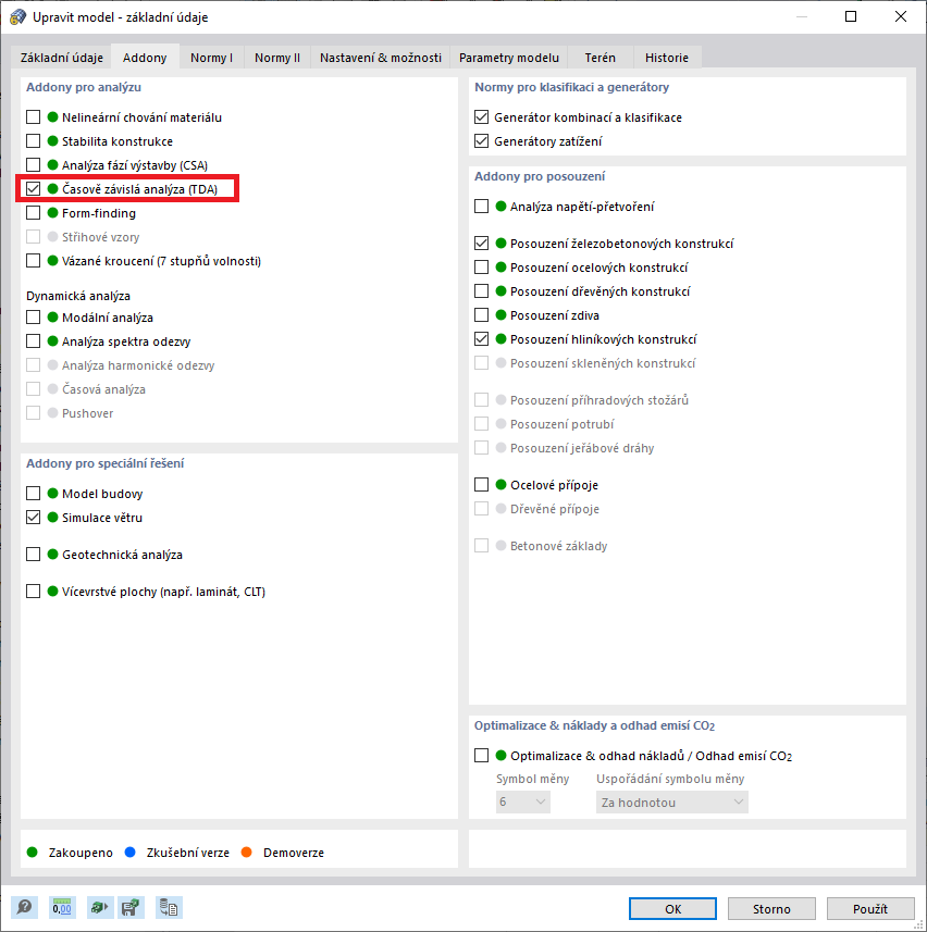 Addon "Časově závislá analýza (TDA)"