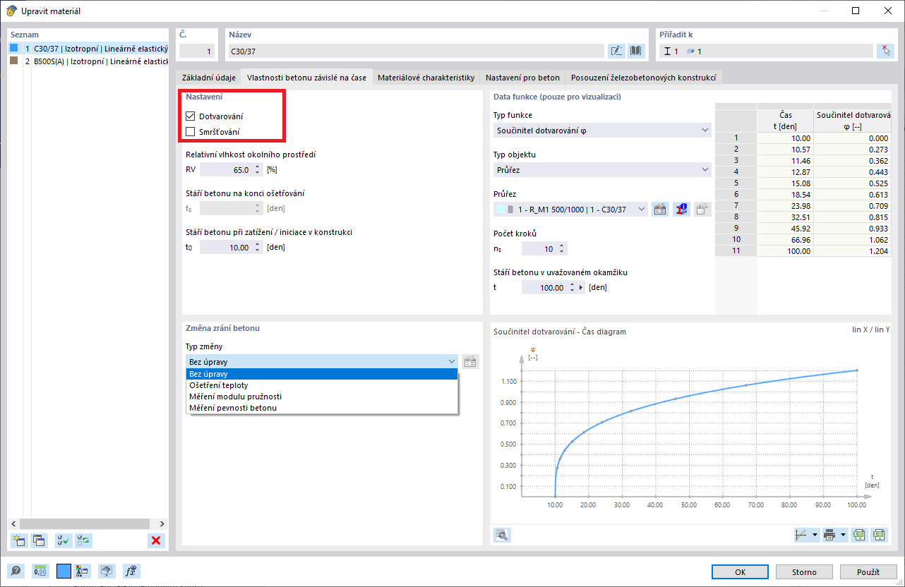 Vlastnosti materiálu závislé na čase