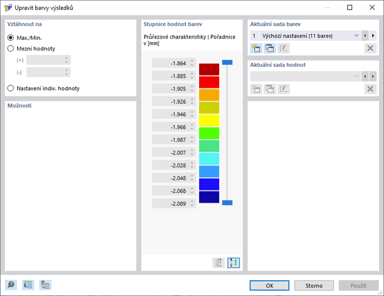 Dialogové okno „Upravit barvy výsledků“