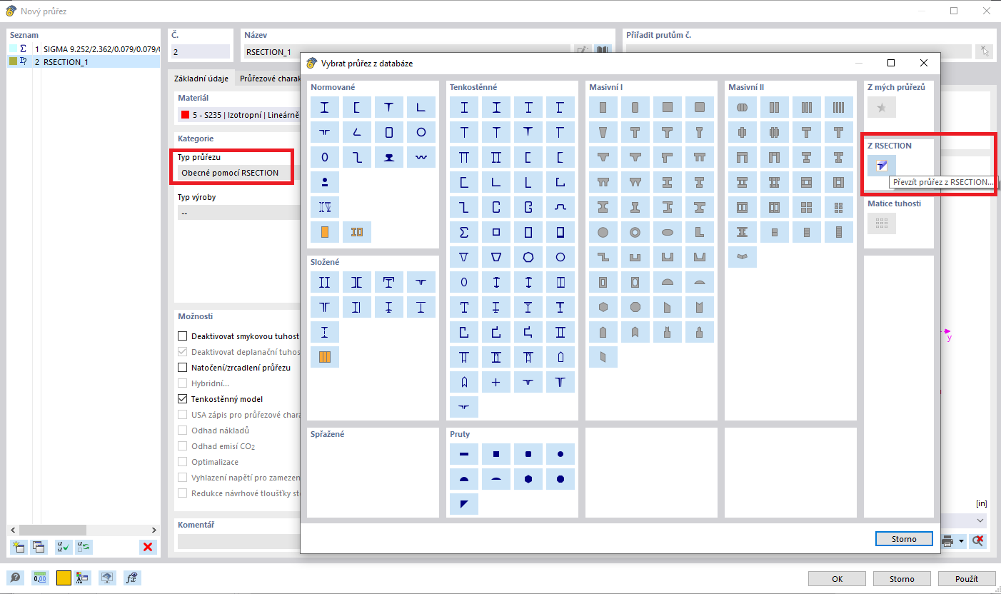 Import průřezu z RSECTION