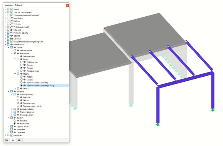 Nastavení pro renderování lze provést v Navigátoru Zobrazit