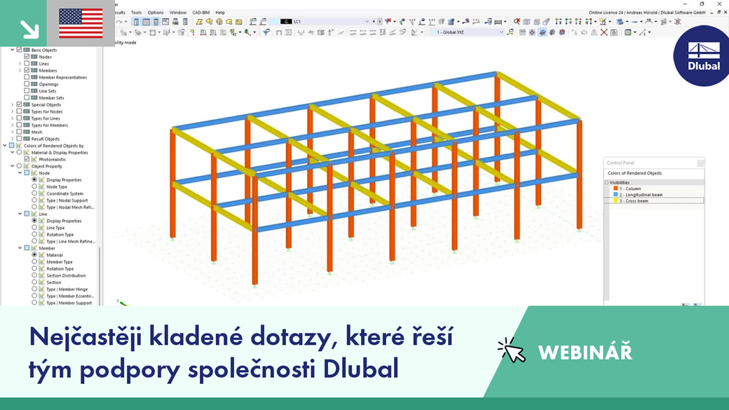 Overview of a webinar session answering frequently asked questions by the Dlubal support team regarding technical inquiries.