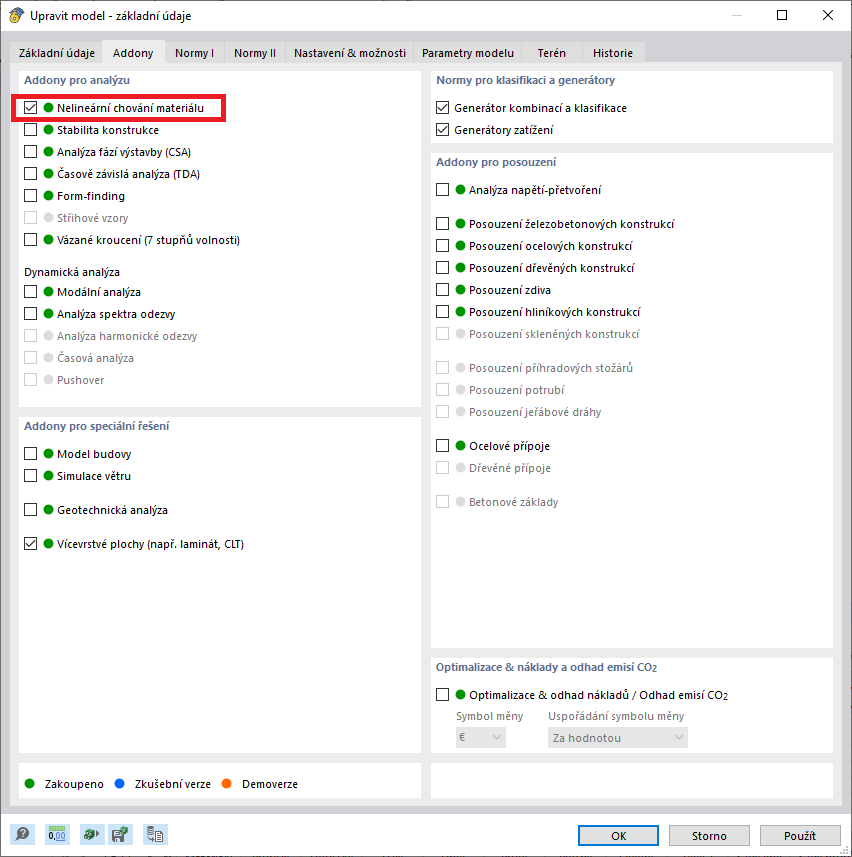 Addon „Nelineární chování materiálu“ pro RFEM 6