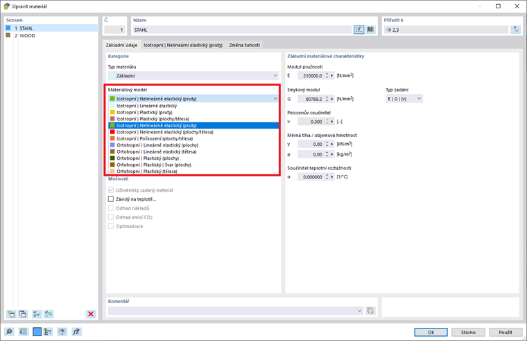 Materiálové modely v programu RFEM 6
