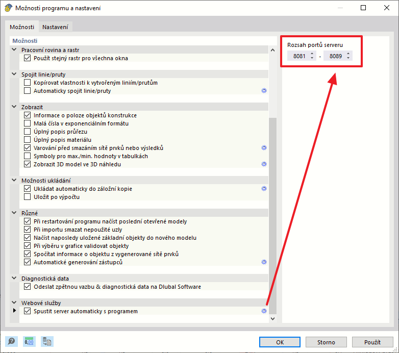 Webová služba oblasti portů serveru RFEM 6