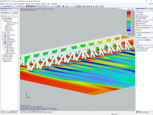 Simulace proudění větru na mostní konstrukci
