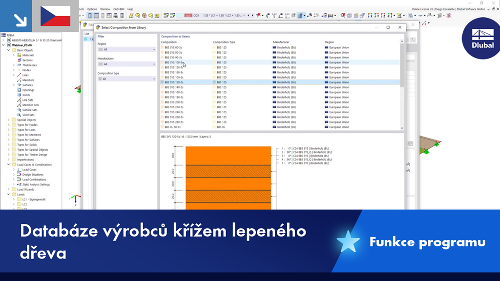Detailní zobrazení knihovny výrobce křížem lepeného dřeva se specifickými materiálovými charakteristikami.