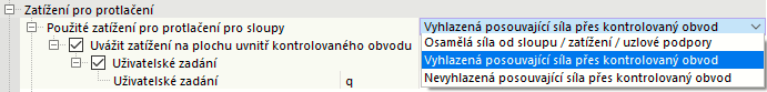 Zadejte použité smykové zatížení pro protlačení pro sloupy