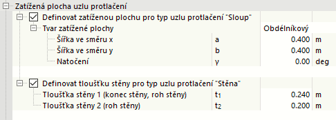 Zadejte oblast působení zatížení uzlu protlačení