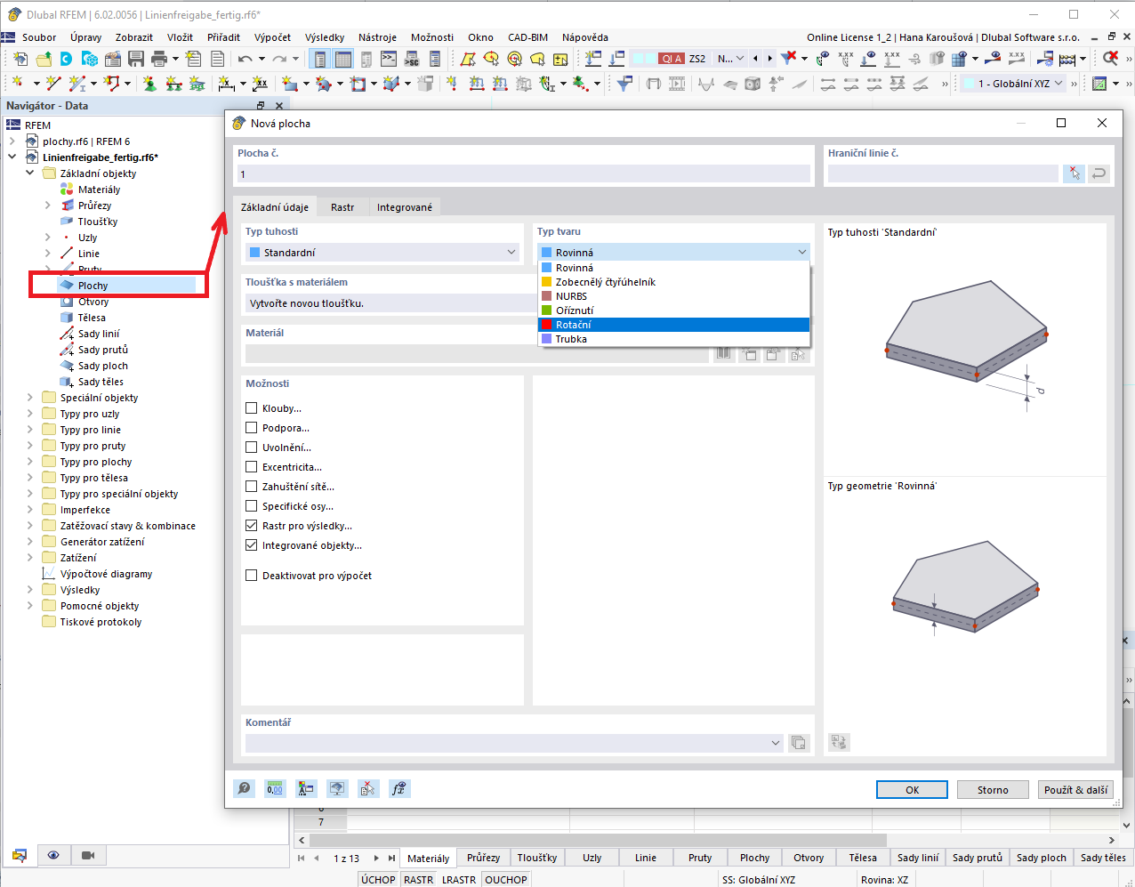 Plochy v programu RFEM 6