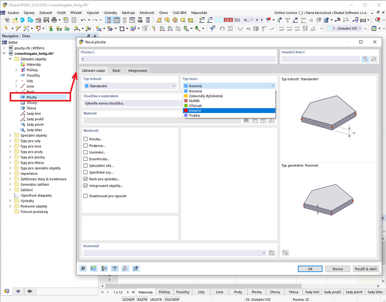 Plochy v programu RFEM 6