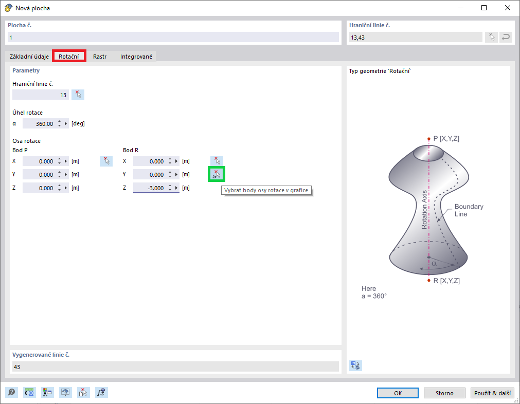 Zadání rotační plochy