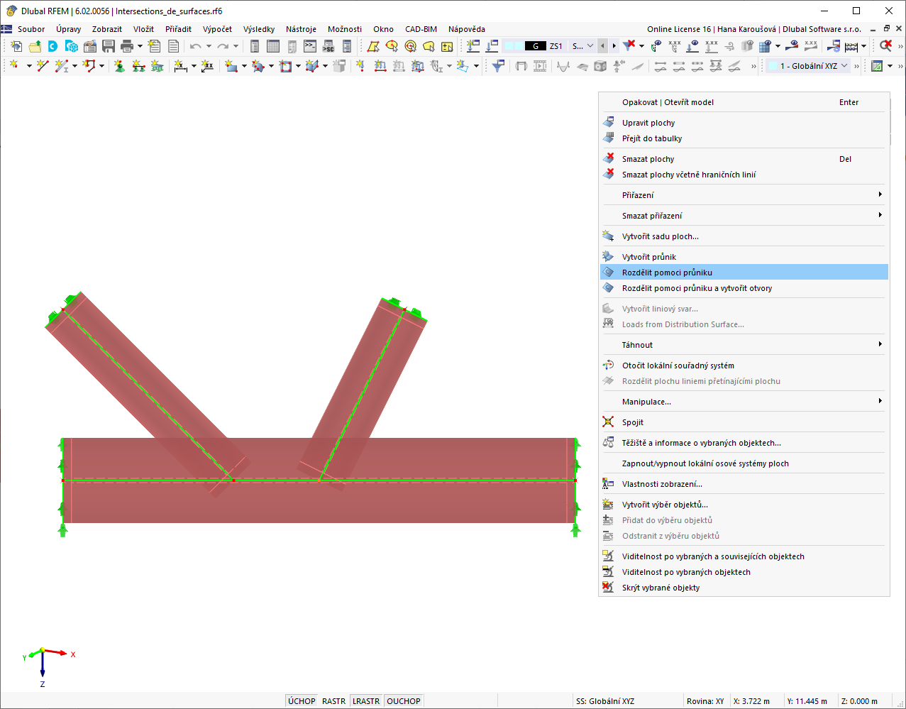 Funkce "Rozdělit pomocí průniku"