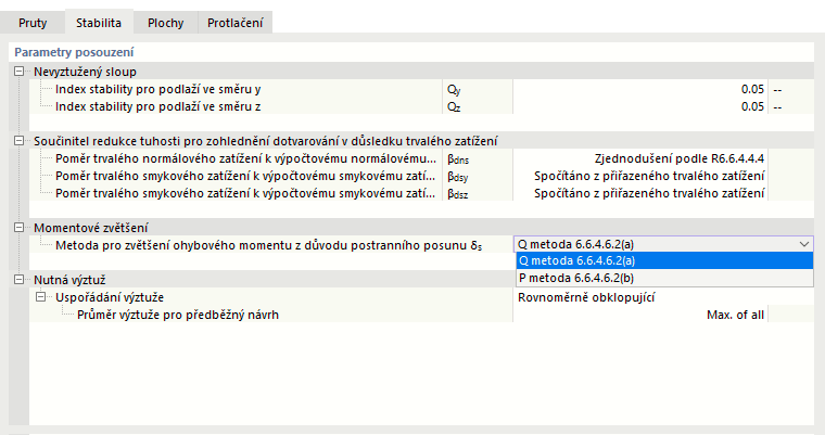 Upravit konfiguraci únosnosti - Stabilita
